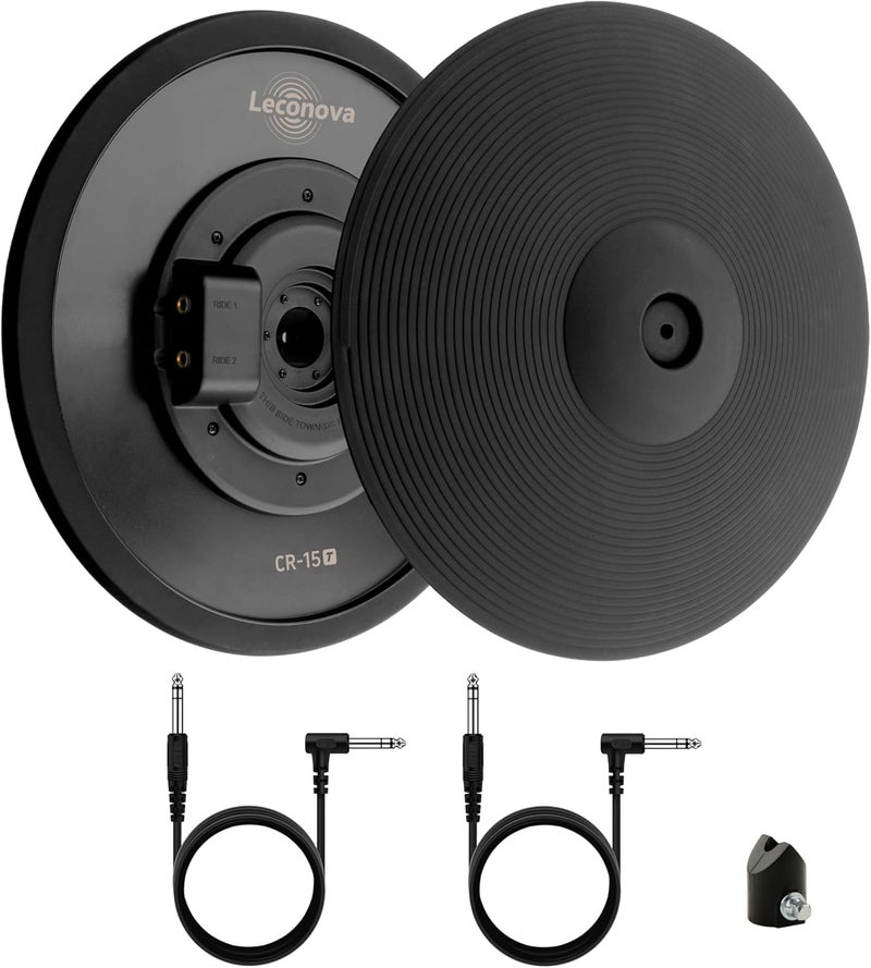 Leconova Cymbals 15-inch 3-Zone Electronic Drum Cymbal Pad | Full Rubber Surface for Realistic Swing | Compatible with Roland CY Series - Image 1